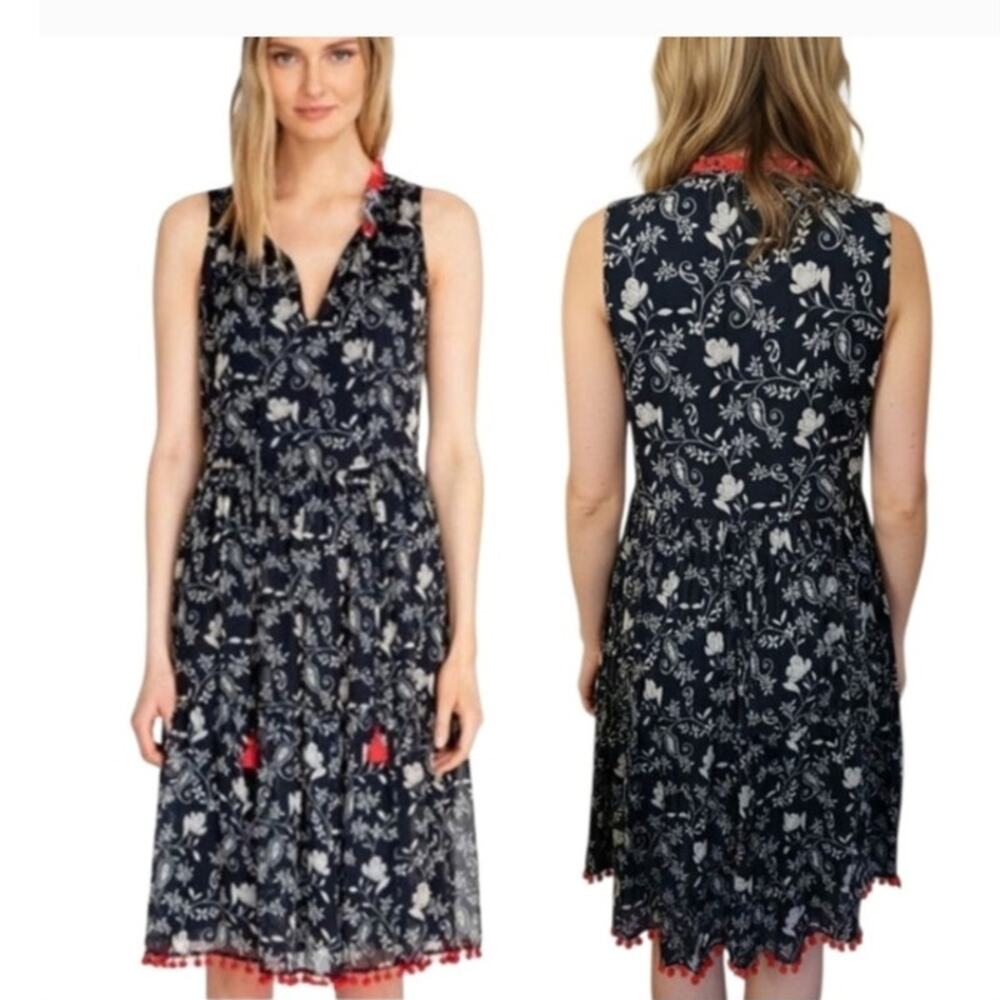 Johnny Was Susila Tiered Silk Dress Navy Paisley